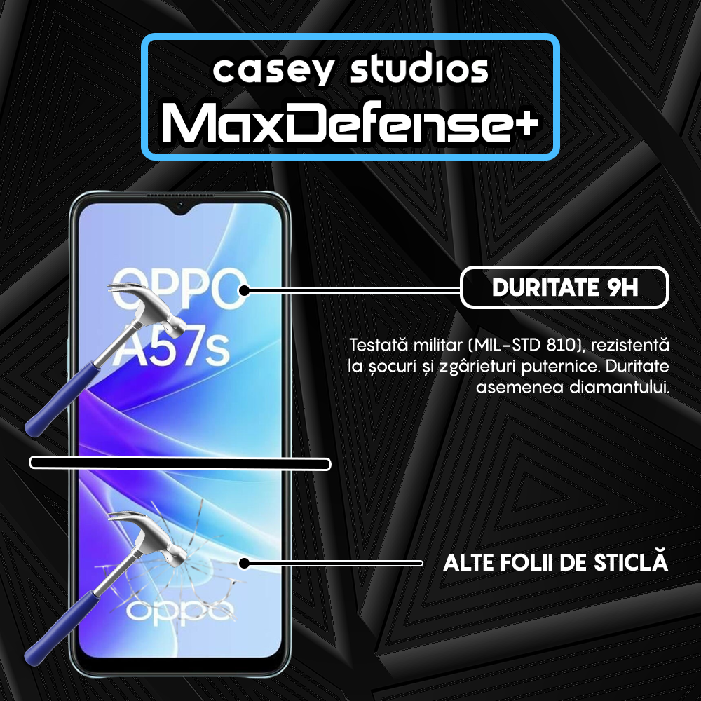 Folie Sticla MaxDefense+ - Oppo A57s - Negru