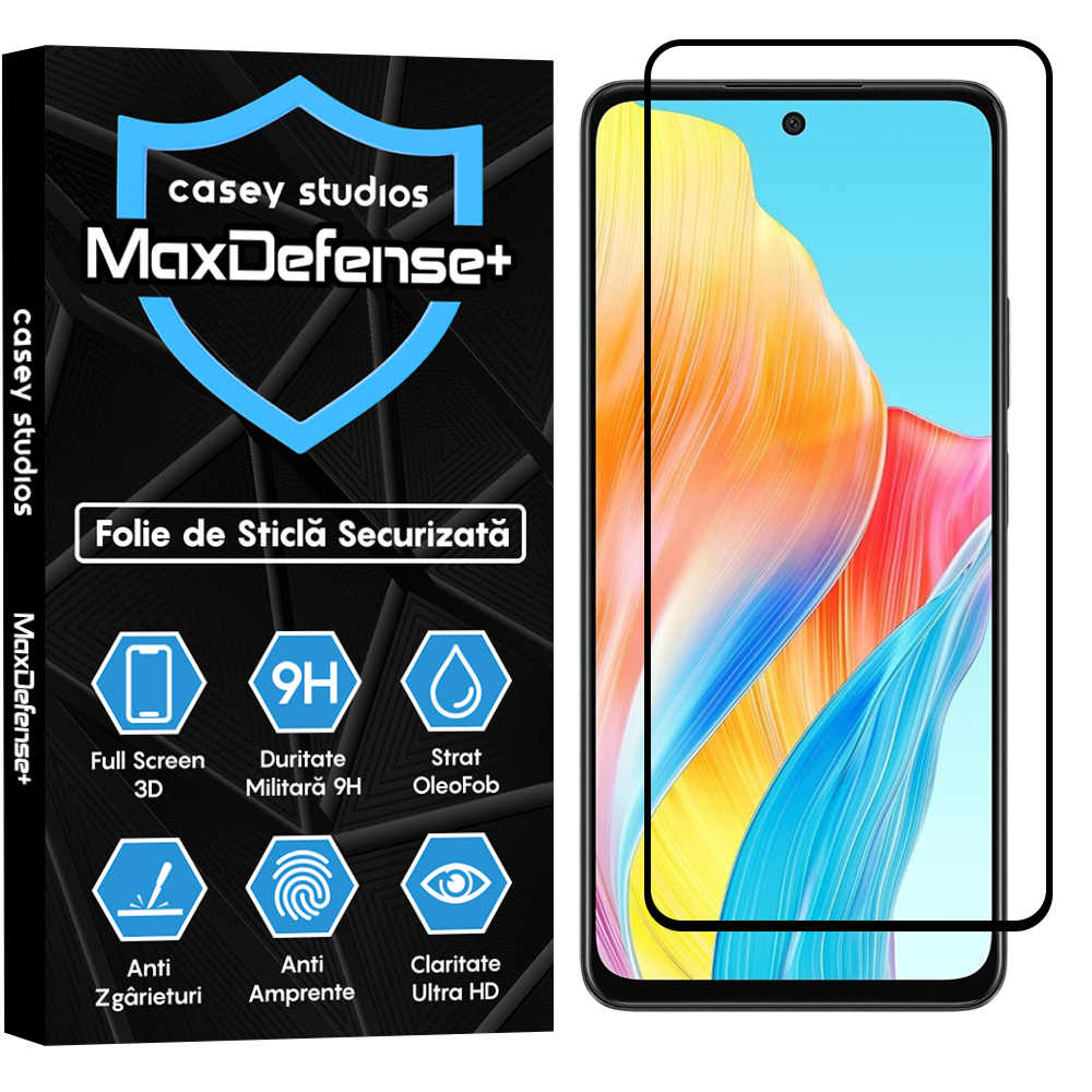 Folie Sticla MaxDefense+ - Oppo A58 4G - Negru