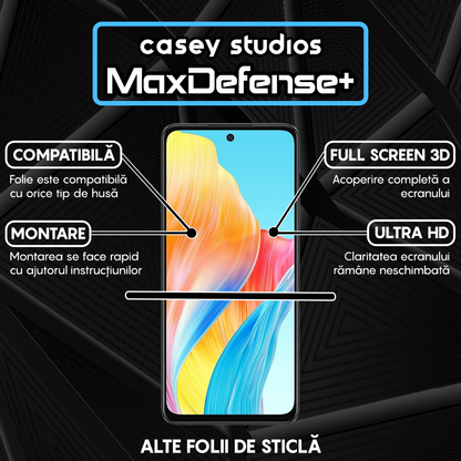 Folie Sticla MaxDefense+ - Oppo A58 4G - Negru