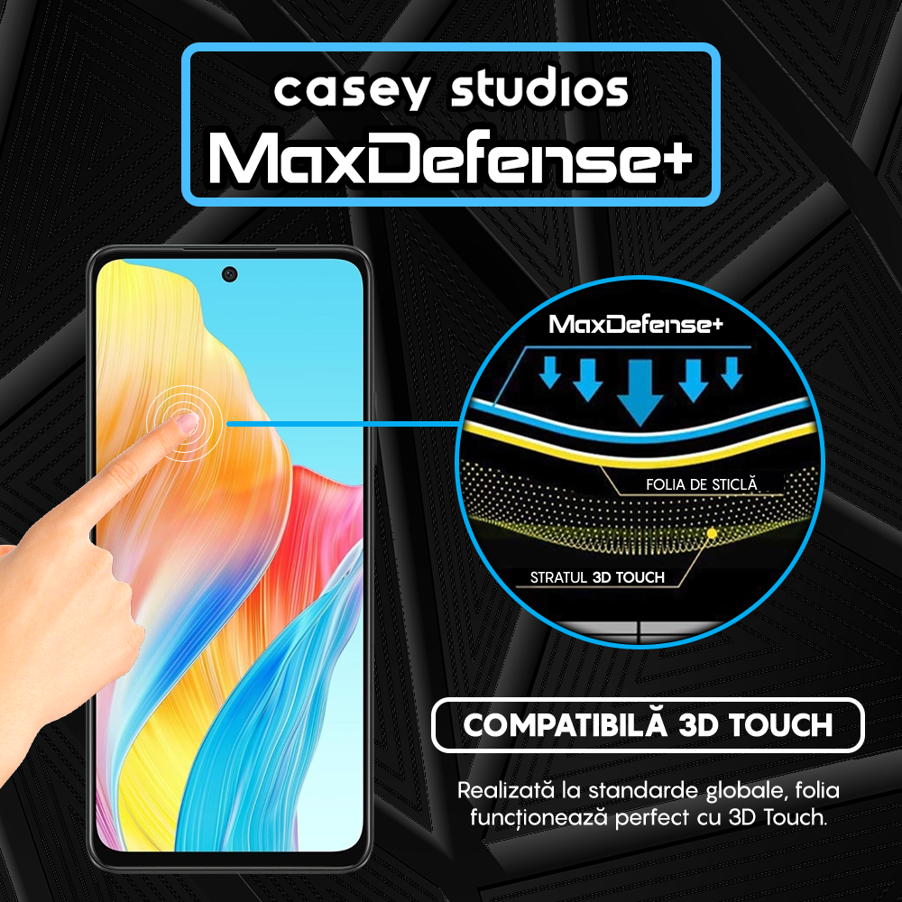 Folie Sticla MaxDefense+ - Oppo A58 4G - Negru