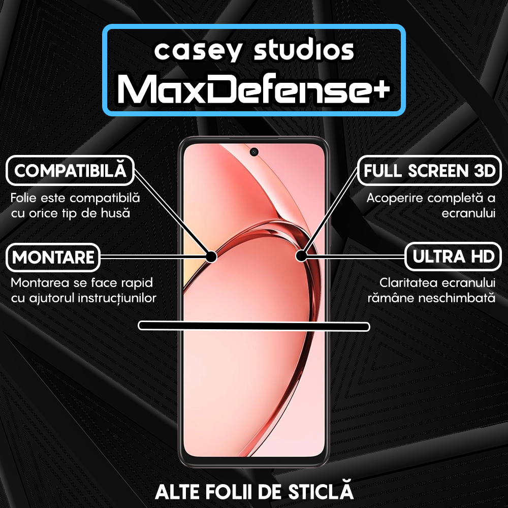 Folie Sticla MaxDefense+ - Oppo A60 - Negru