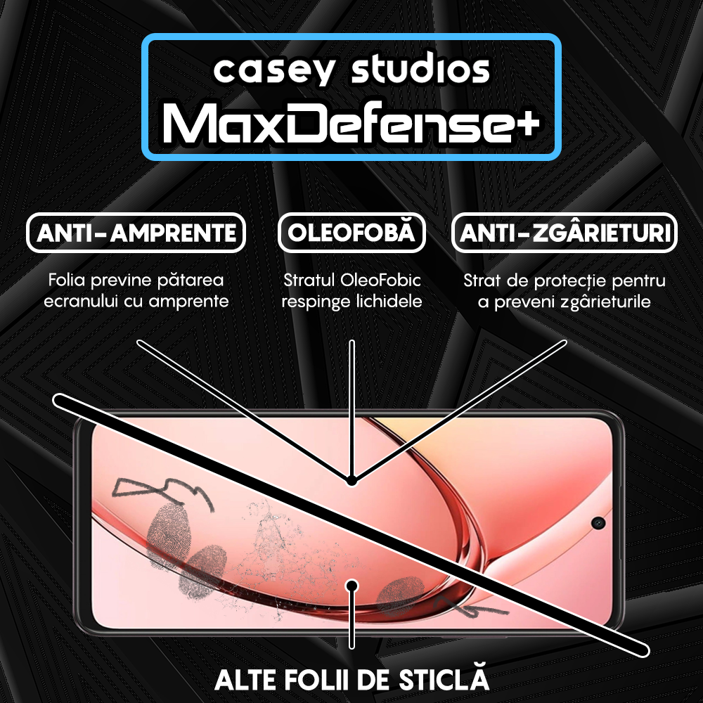 Folie Sticla MaxDefense+ - Oppo A60 - Negru