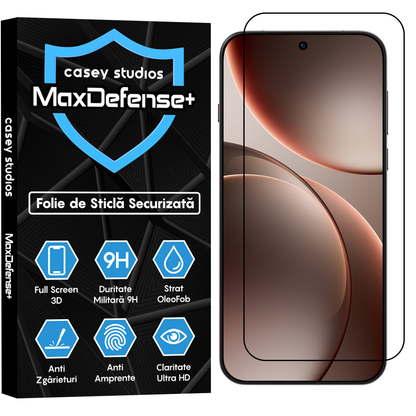 Folie Sticla MaxDefense+ - Oppo Find X9 - Negru