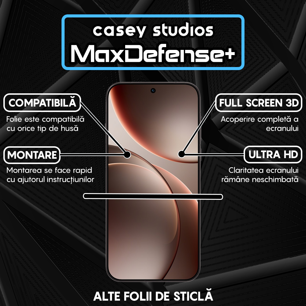 Folie Sticla MaxDefense+ - Oppo Find X9 - Negru