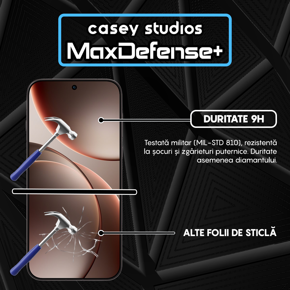Folie Sticla MaxDefense+ - Oppo Find X9 - Negru