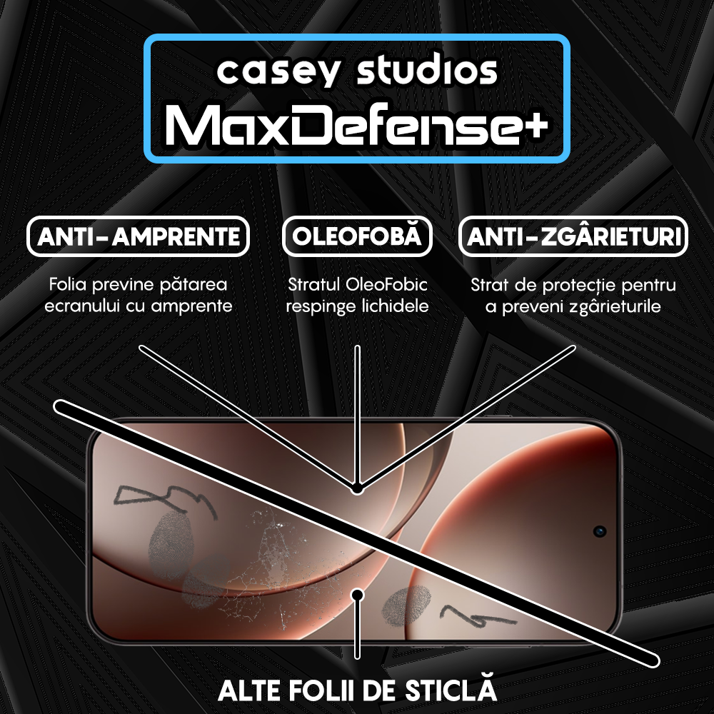 Folie Sticla MaxDefense+ - Oppo Find X9 Pro - Negru