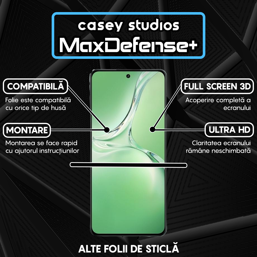 Folie Sticla MaxDefense+ - Oppo K12 - Negru