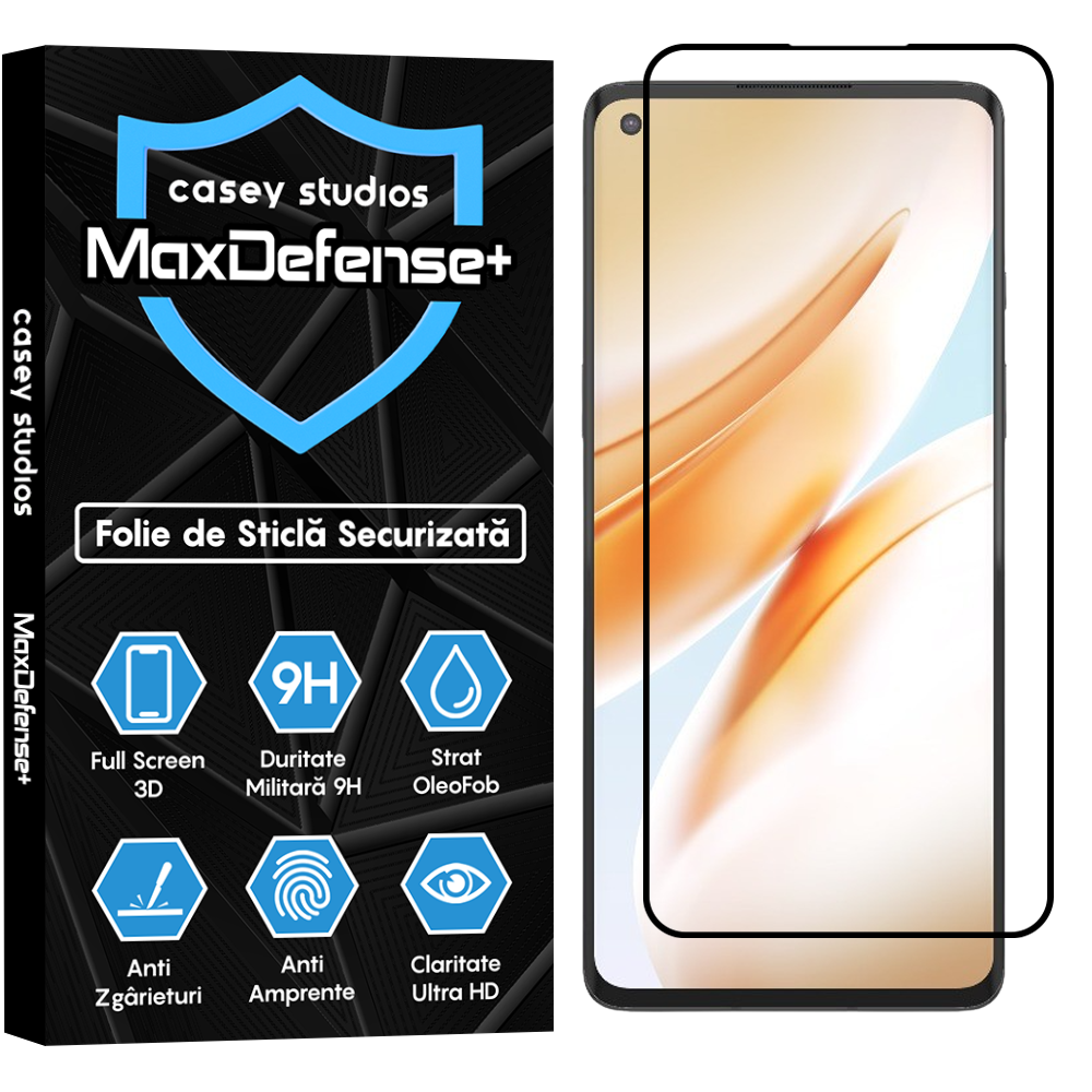 Folie Sticla MaxDefense+ - OnePlus 8 - Negru