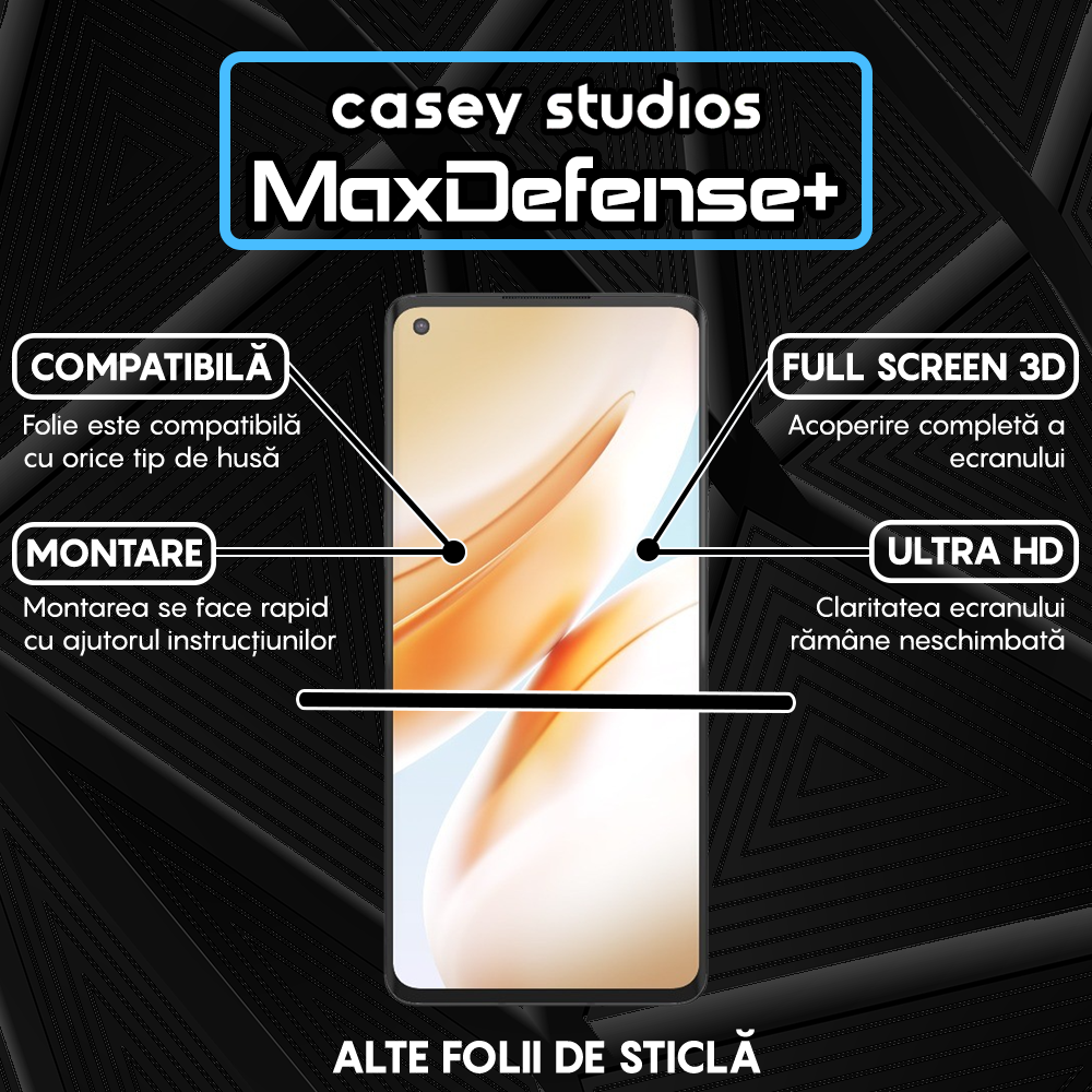 Folie Sticla MaxDefense+ - OnePlus 8 - Negru