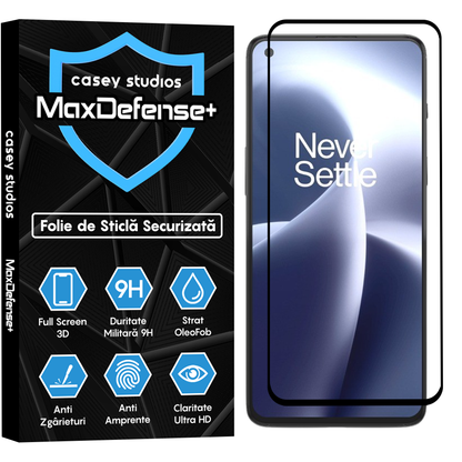 Folie Sticla MaxDefense+ - OnePlus Nord 2T/Nord CE 5G - Negru