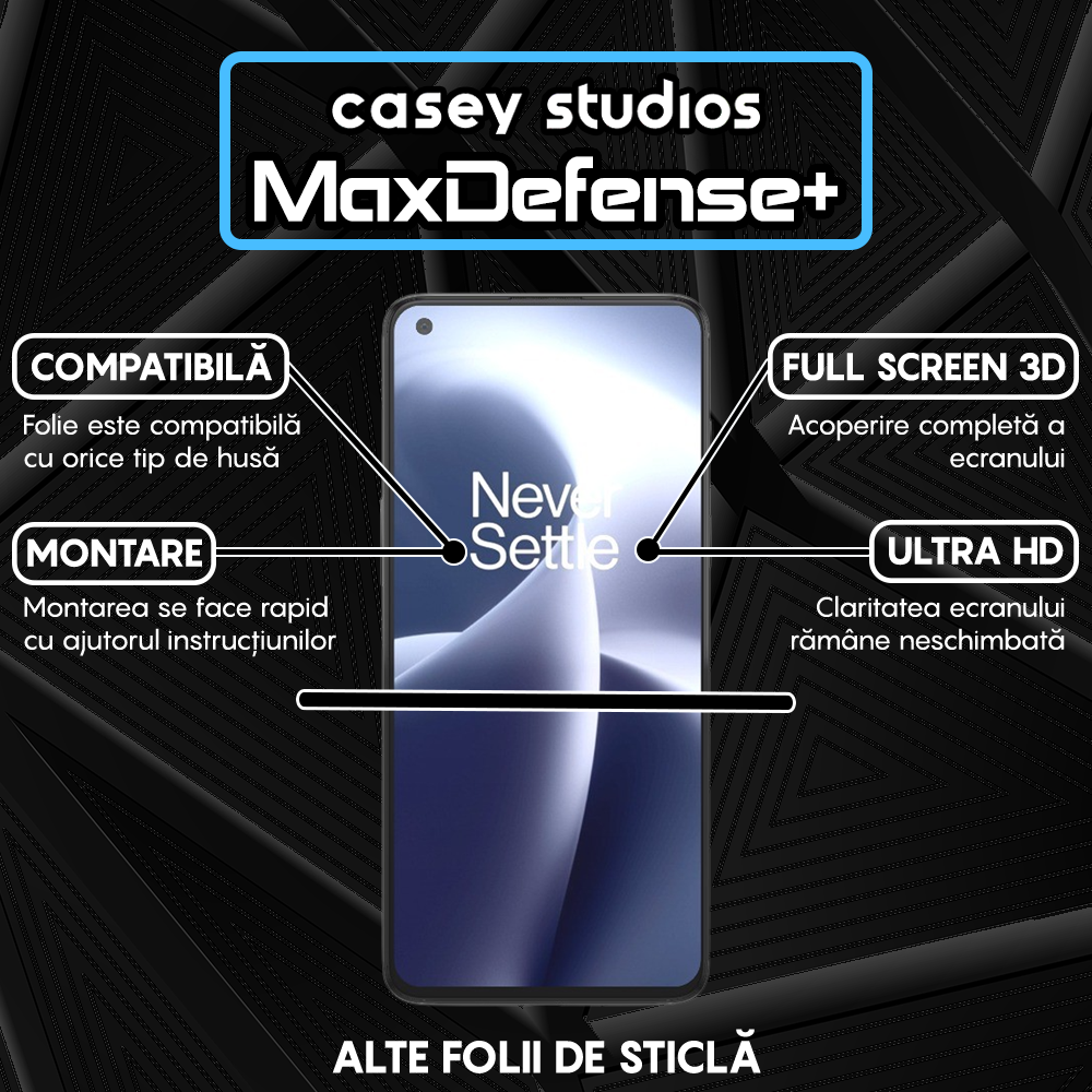 Folie Sticla MaxDefense+ - OnePlus Nord 2T/Nord CE 5G - Negru
