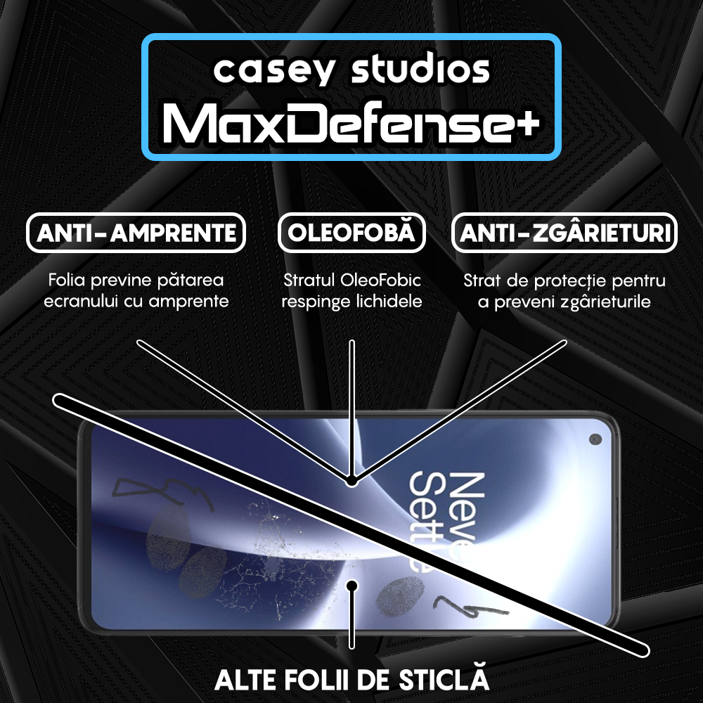 Folie Sticla MaxDefense+ - OnePlus Nord 2T/Nord CE 5G - Negru