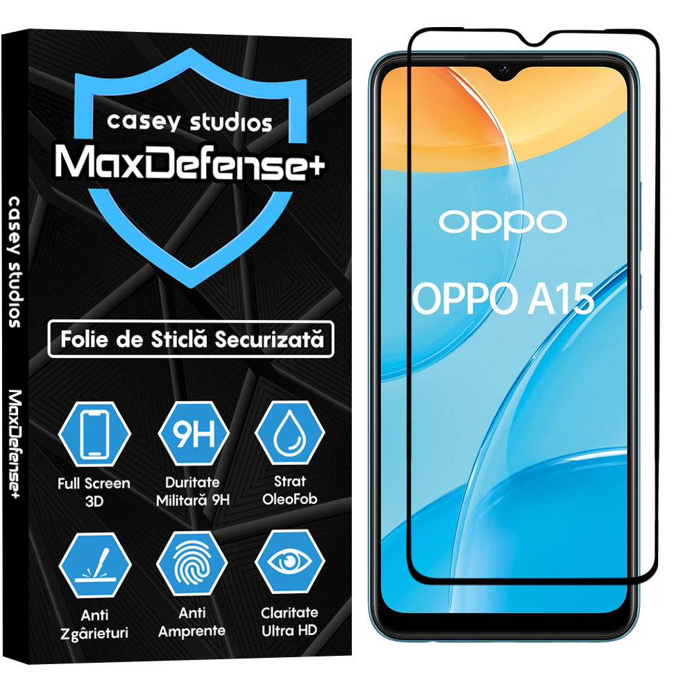 Folie Sticla MaxDefense+ - Oppo A15/A15s/A16/A16s/A54s - Negru