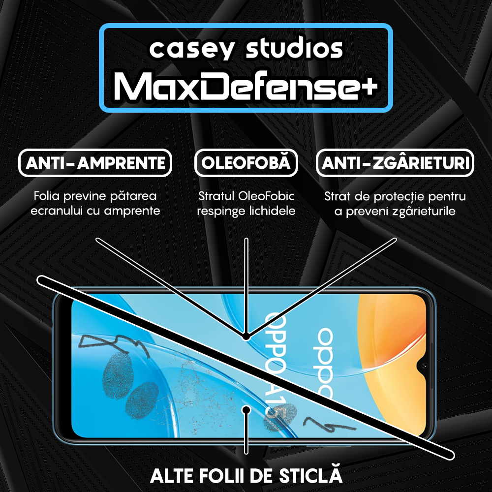 Folie Sticla MaxDefense+ - Oppo A15/A15s/A16/A16s/A54s - Negru