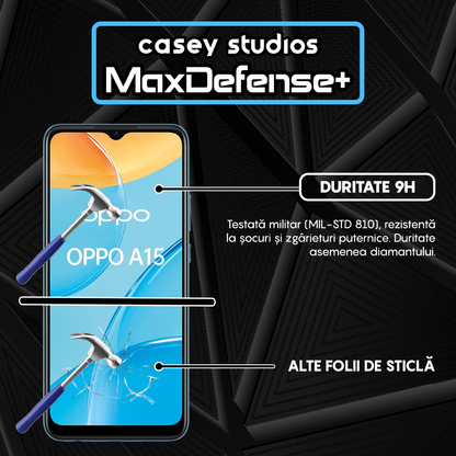Folie Sticla MaxDefense+ - Oppo A15/A15s/A16/A16s/A54s - Negru
