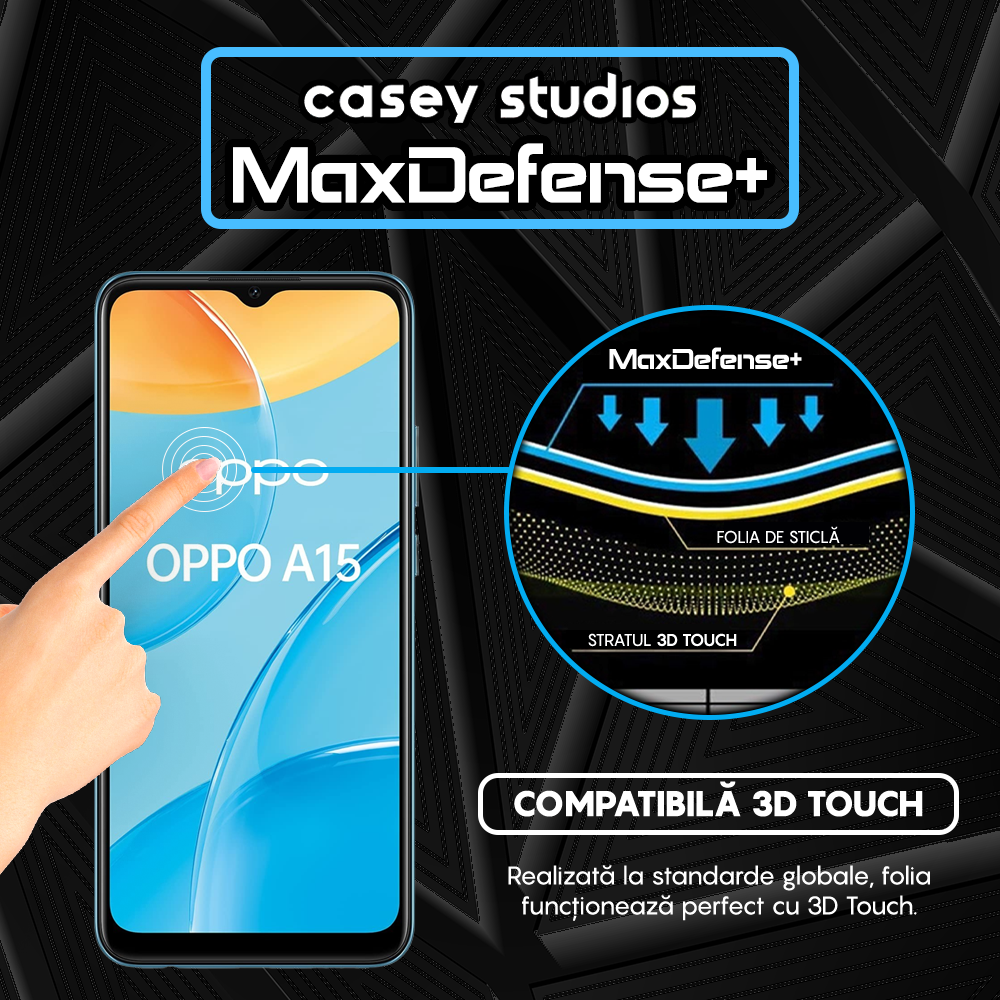 Folie Sticla MaxDefense+ - Oppo A15/A15s/A16/A16s/A54s - Negru
