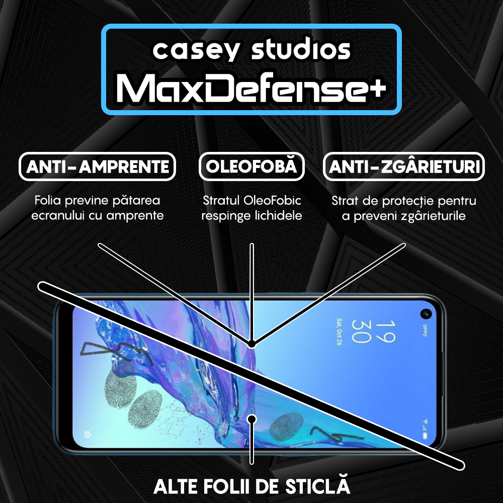 Folie Sticla MaxDefense+ - Oppo A53/A53s - Negru