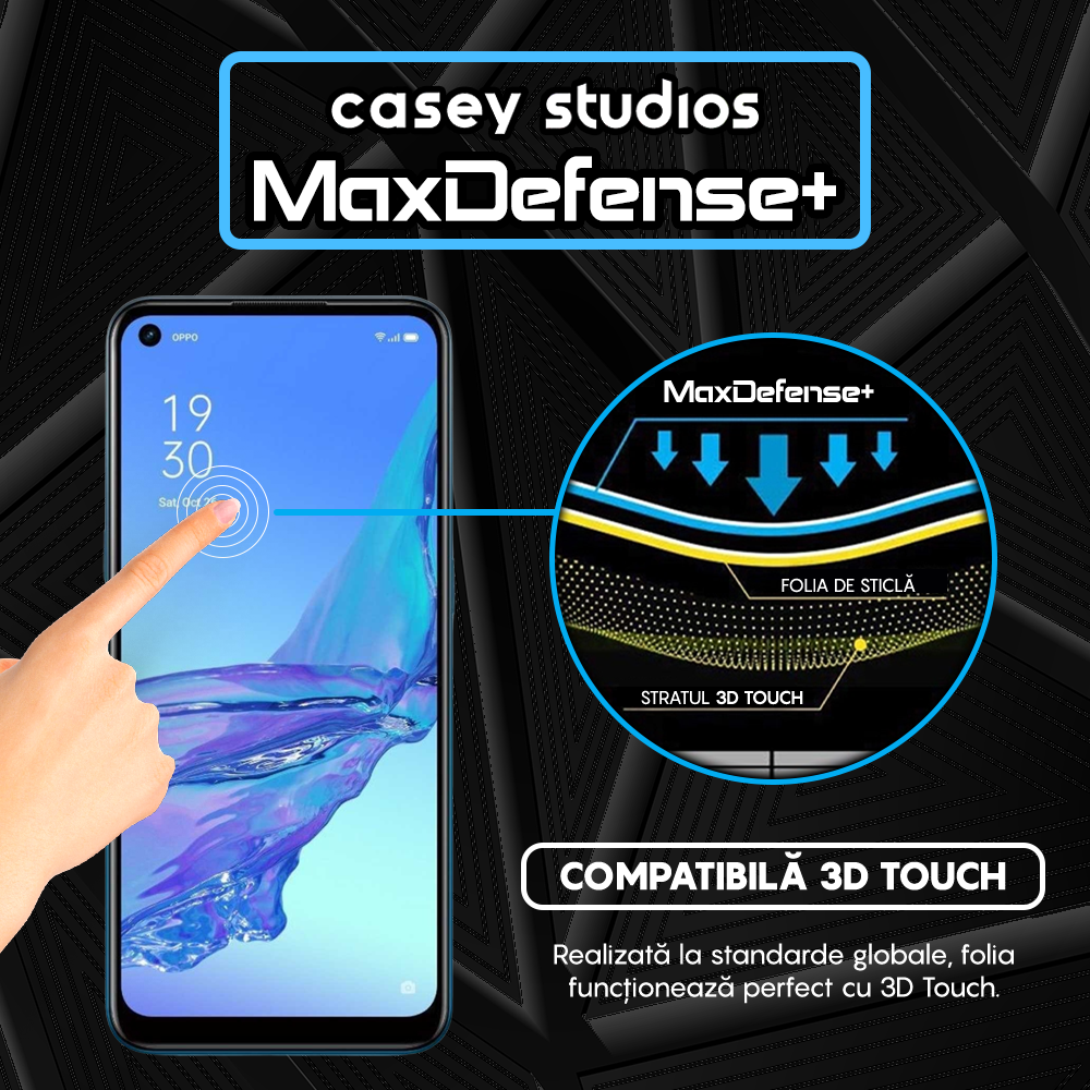 Folie Sticla MaxDefense+ - Oppo A53/A53s - Negru