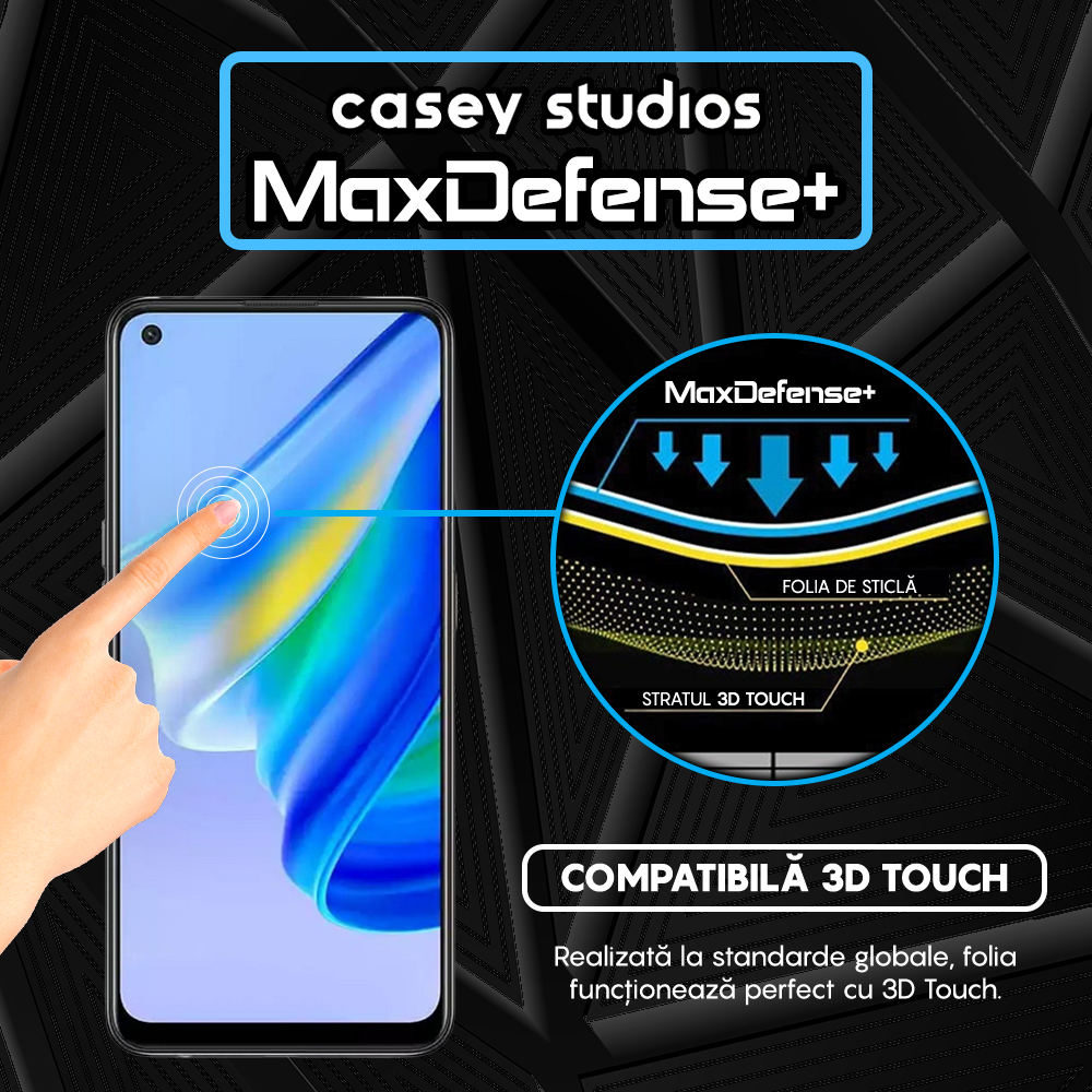 Folie Sticla MaxDefense+ - Oppo A74 4G/A94 4G/A94 5G/A95/Find X5 Lite/Reno5 Lite/Reno5 Lite/Reno5 Z/Reno7 5G - Negru