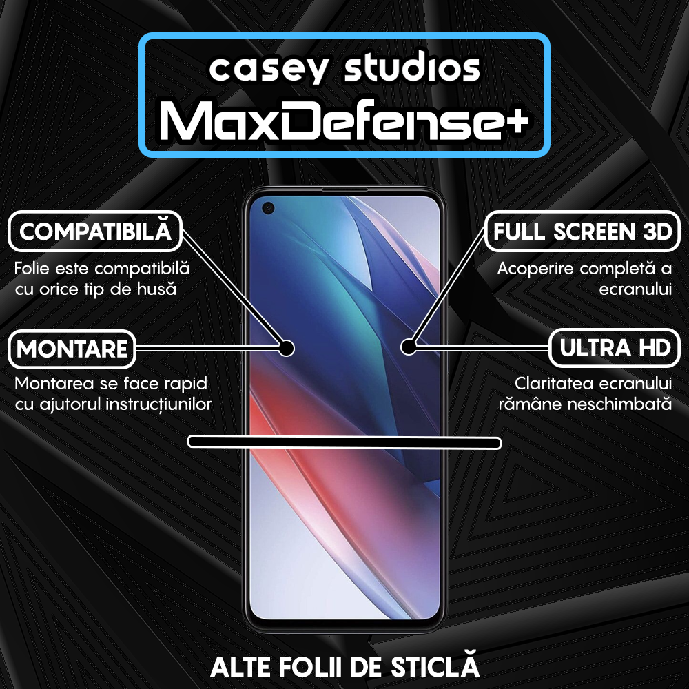 Folie Sticla MaxDefense+ - Oppo Find X3 Lite/Reno5 5G - Negru