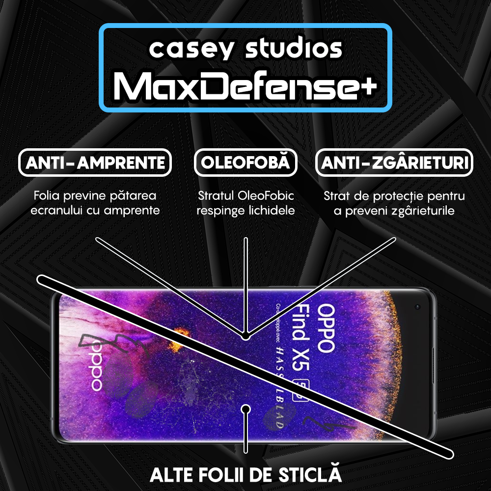 Folie Sticla MaxDefense+ - Oppo Find X5 Pro - Negru