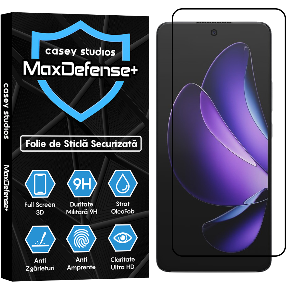 Folie Sticla MaxDefense+ - Oppo Reno 13F 5G - Negru