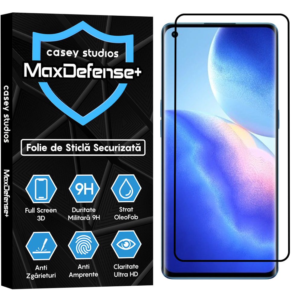Folie Sticla MaxDefense+ - Oppo Reno5 Pro 5G - Negru