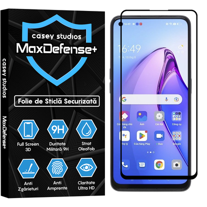 Folie Sticla MaxDefense+ - Oppo Reno8 5G - Negru