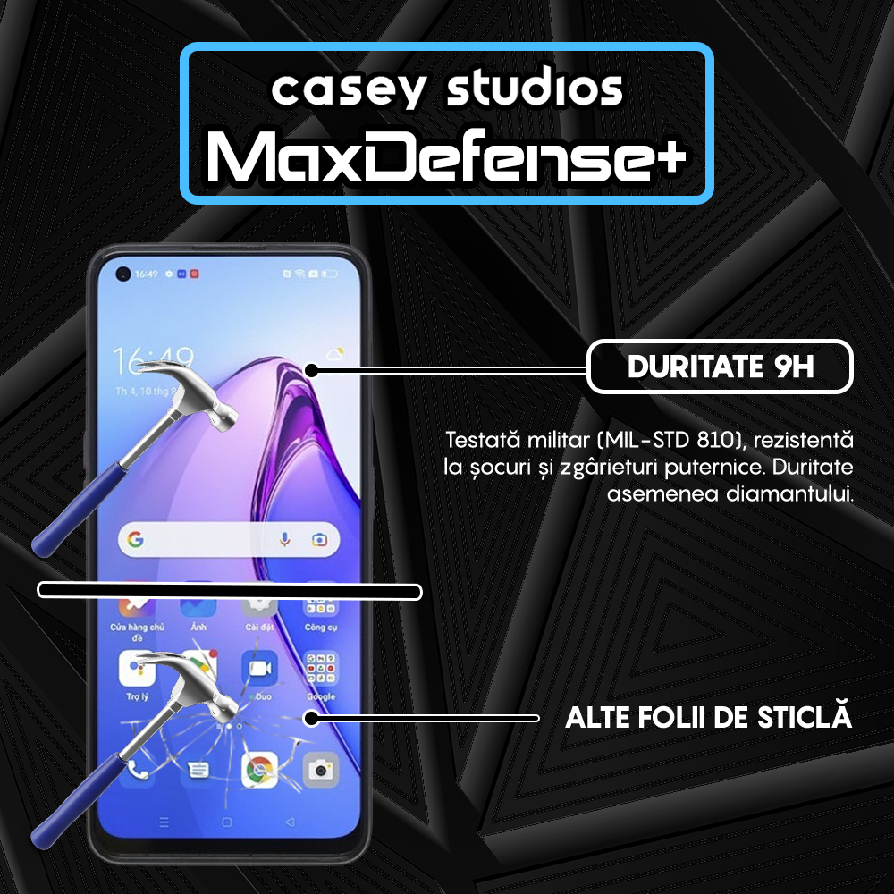 Folie Sticla MaxDefense+ - Oppo Reno8 5G - Negru