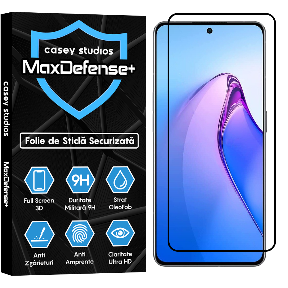 Folie Sticla MaxDefense+ - Oppo Reno8 Pro - Negru