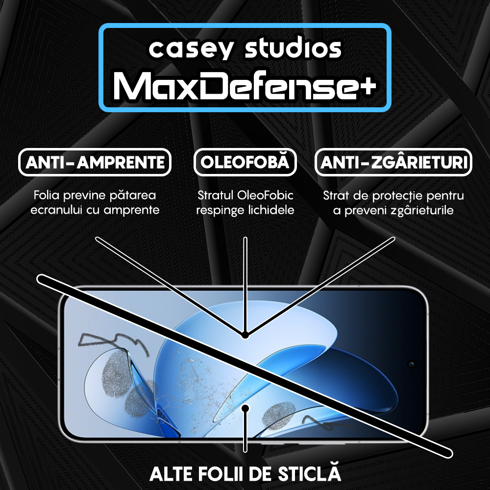 Folie Sticla MaxDefense+ - Oppo Reno13 F 4G - Negru