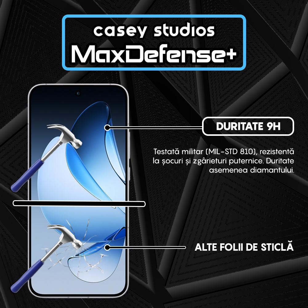 Folie Sticla MaxDefense+ - Oppo Reno13 F 4G - Negru