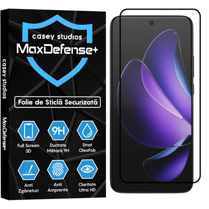Folie Sticla MaxDefense+ - Oppo Reno13 Pro - Negru