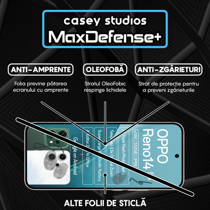 Folie Sticla MaxDefense+ - Oppo Reno14 - Negru