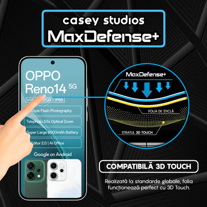 Folie Sticla MaxDefense+ - Oppo Reno14 - Negru