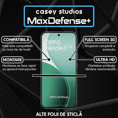 Folie Sticla MaxDefense+ - Oppo Reno14 F 5G - Negru