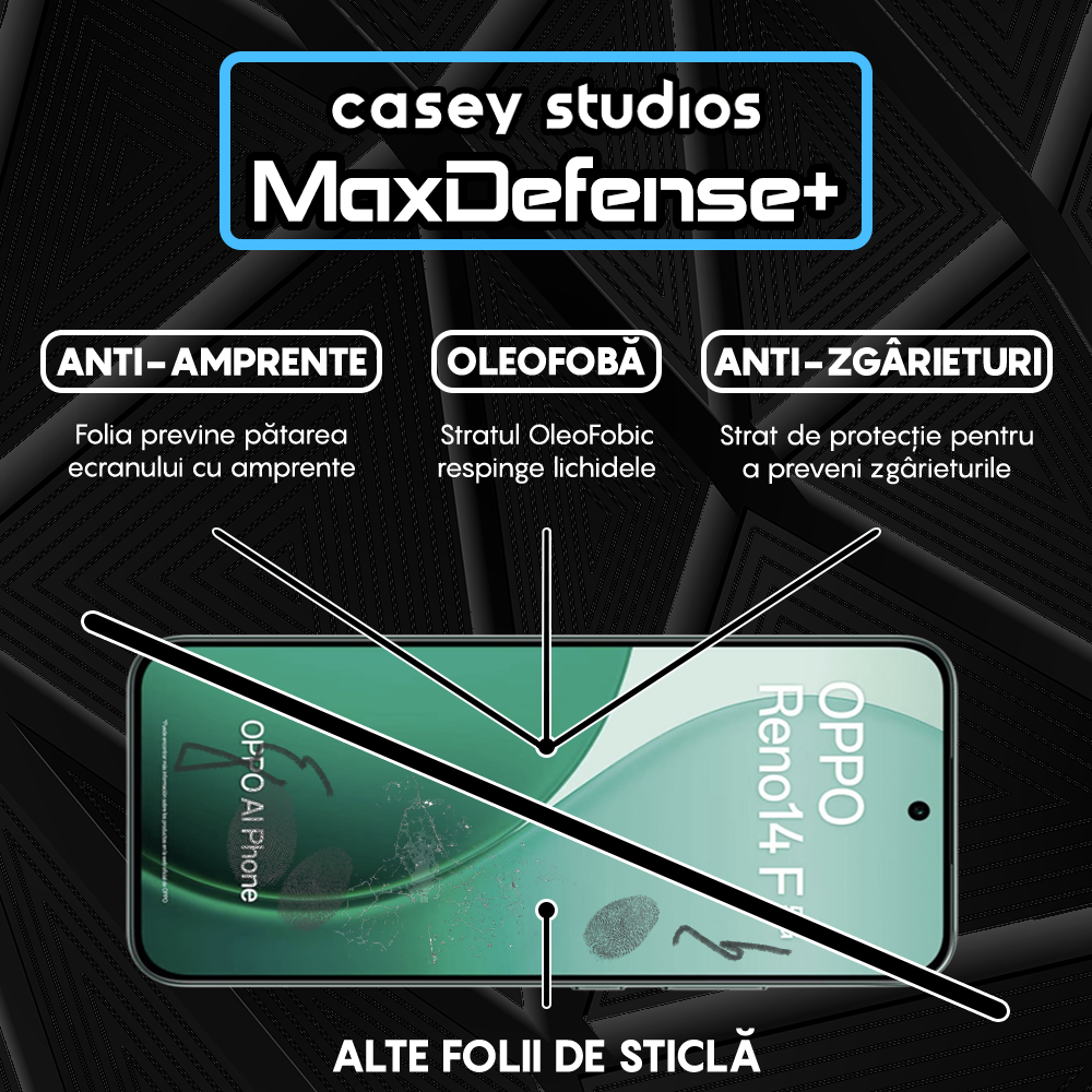 Folie Sticla MaxDefense+ - Oppo Reno14 F 5G - Negru