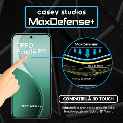 Folie Sticla MaxDefense+ - Oppo Reno14 F 5G - Negru