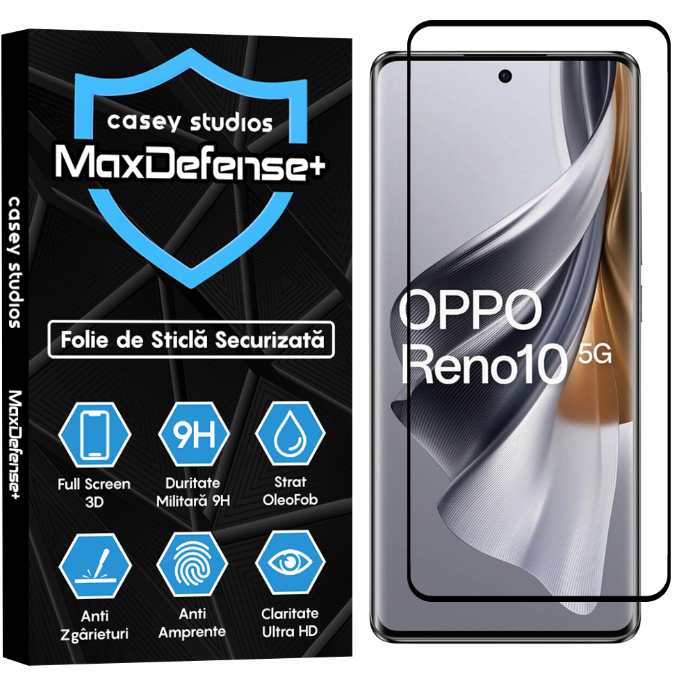 Folie Sticla MaxDefense+ - Oppo Reno10 - Negru
