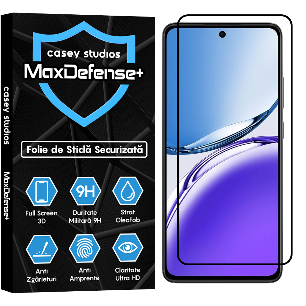 Folie Sticla MaxDefense+ - Oppo Reno12 - Negru