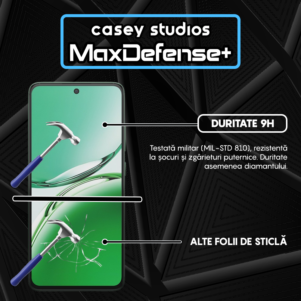 Folie Sticla MaxDefense+ - Oppo Reno12 F - Negru
