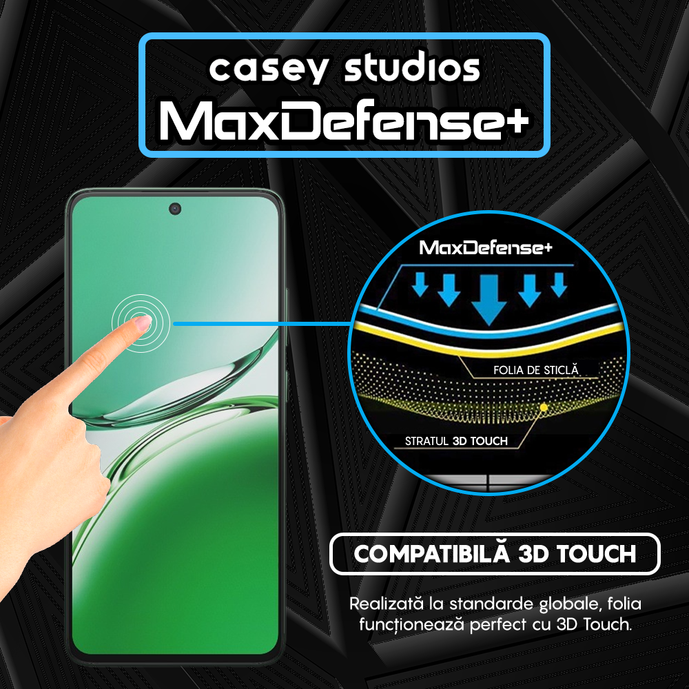 Folie Sticla MaxDefense+ - Oppo Reno12 F - Negru
