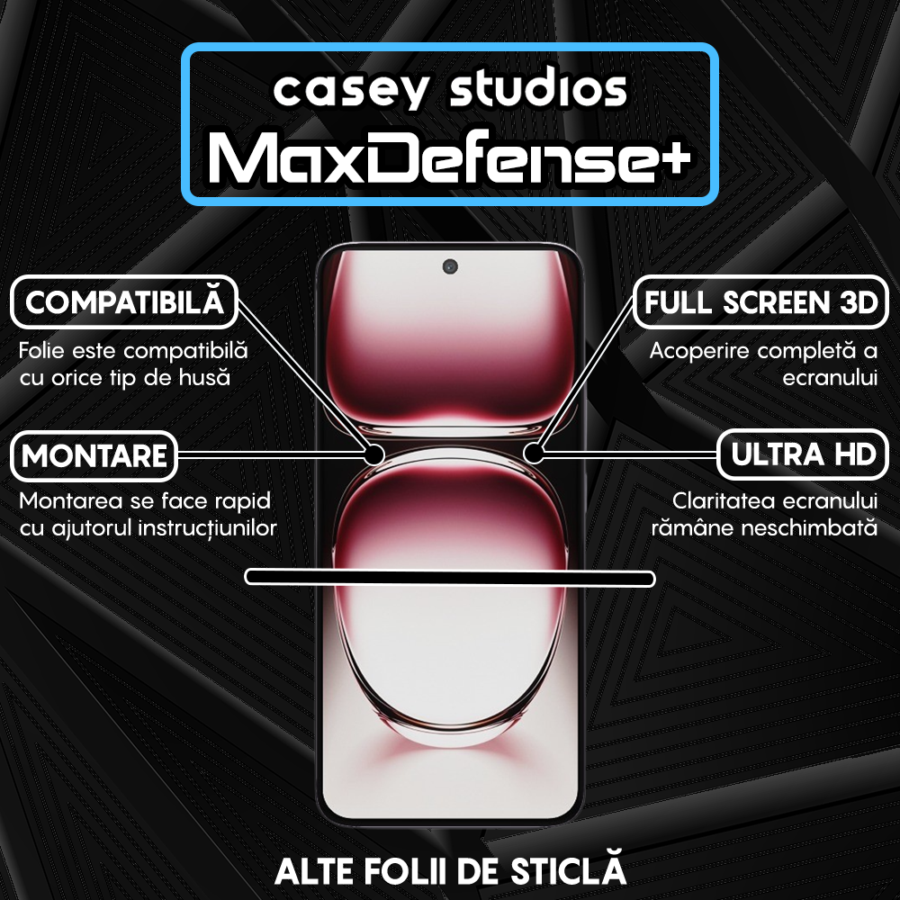 Folie Sticla MaxDefense+ - Oppo Reno12 Pro - Negru