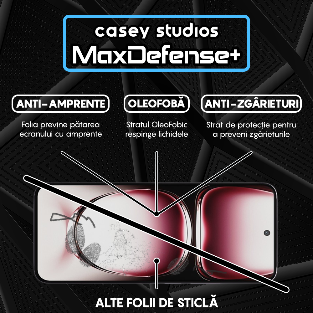 Folie Sticla MaxDefense+ - Oppo Reno12 Pro - Negru