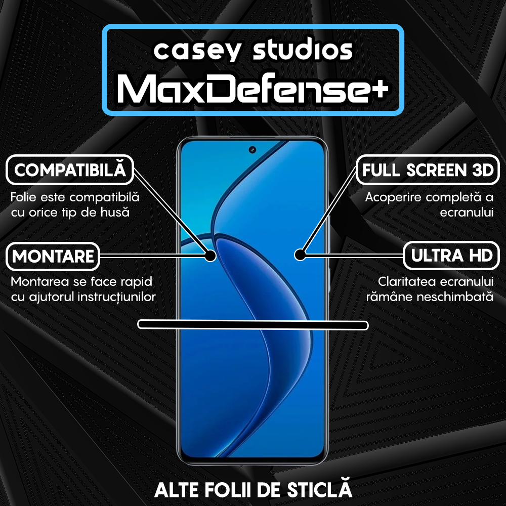 Folie Sticla MaxDefense+ - Realme 12 4G - Negru
