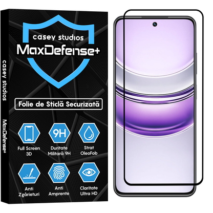 Folie Sticla MaxDefense+ - Realme 14x - Negru