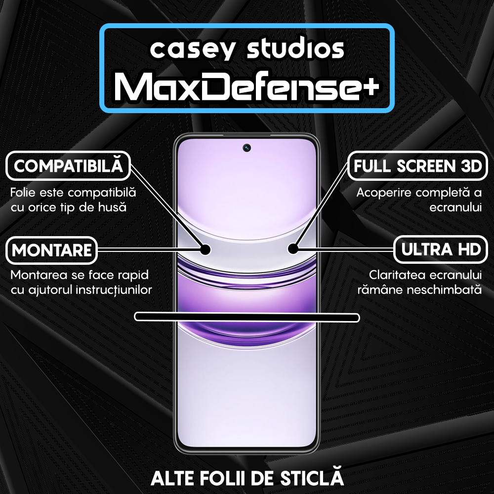 Folie Sticla MaxDefense+ - Realme 14x - Negru