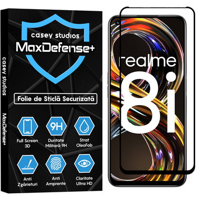 Folie Sticla MaxDefense+ - Realme 8i - Negru