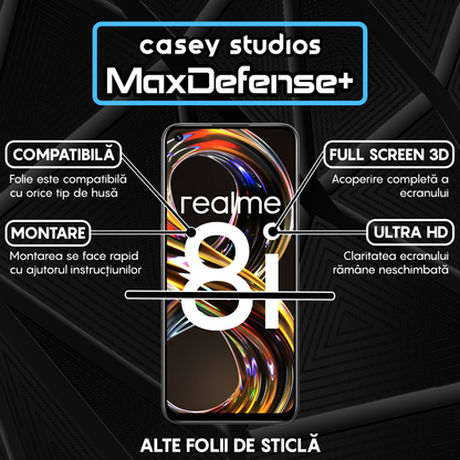 Folie Sticla MaxDefense+ - Realme 8i - Negru