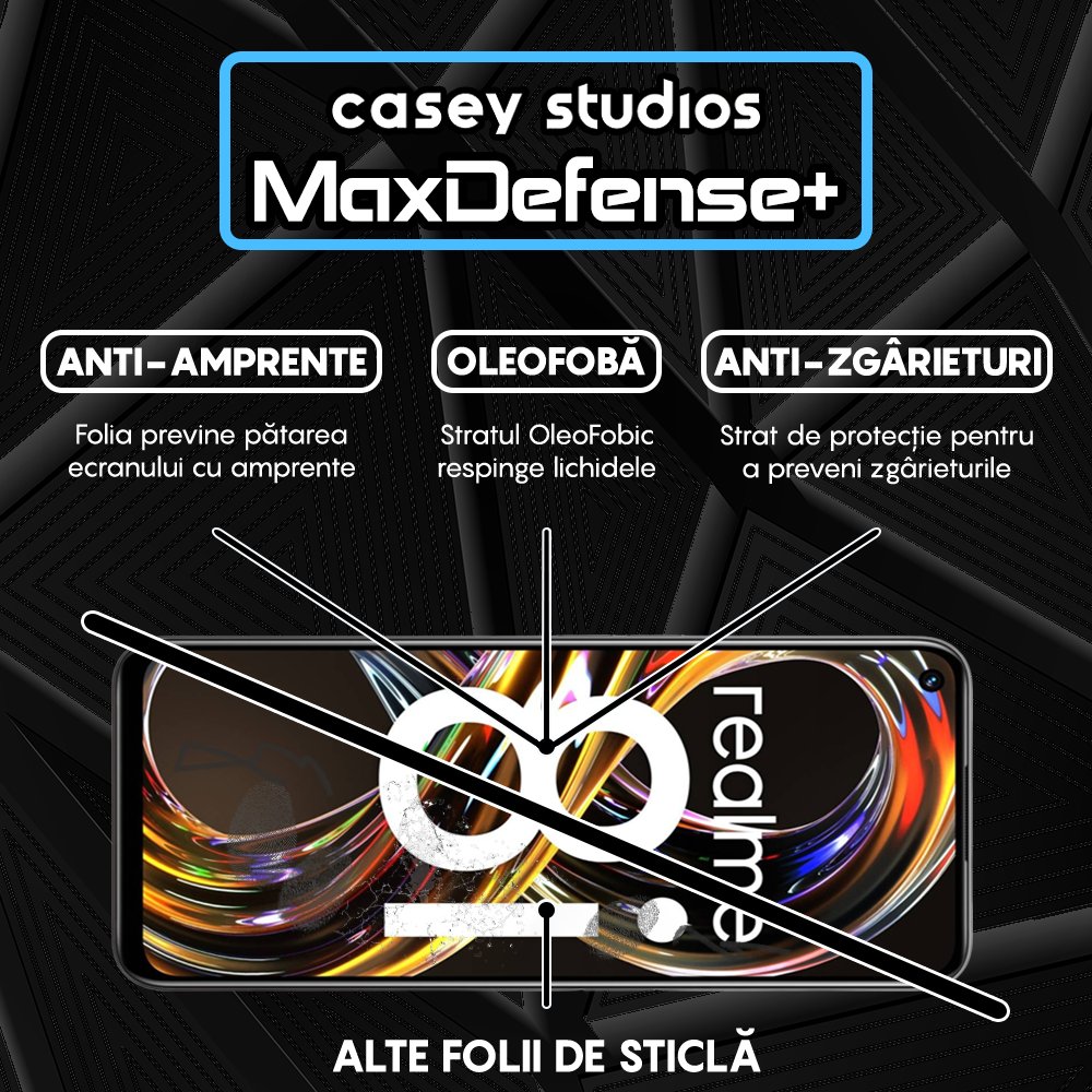 Folie Sticla MaxDefense+ - Realme 8i - Negru